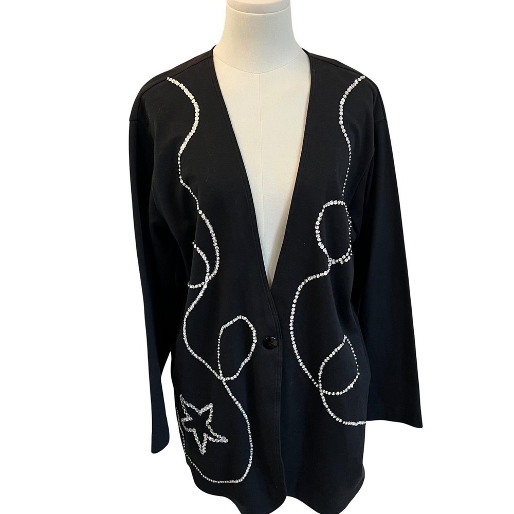 Vintage Black Rhinestone Star Cardigan Beaded Y2K Minimalist Art Jacket M